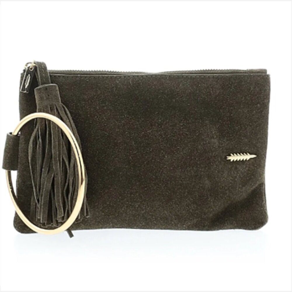 Thacker Nolita Green Suede Clutch Gold Handle Small